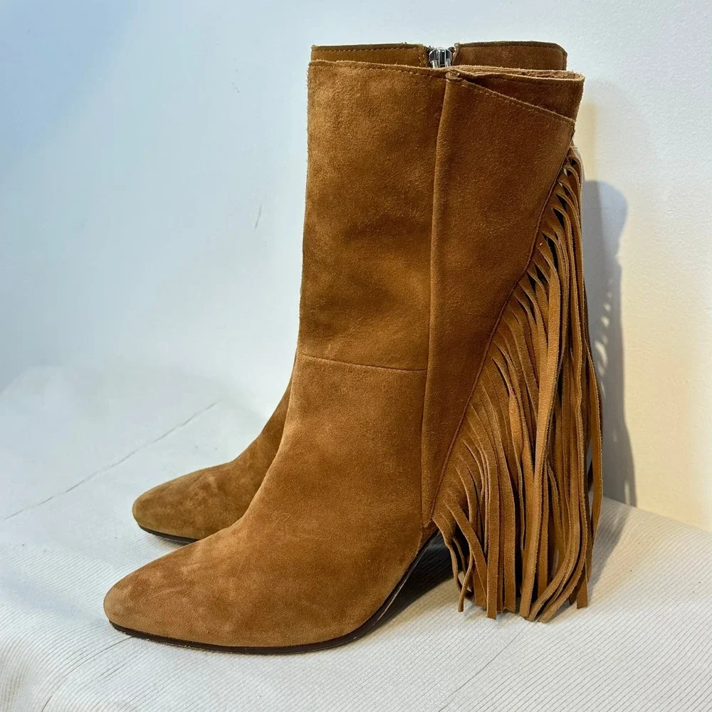 Dolce Vita Fringe Ankle Boots Women 9 Brown Suede Western